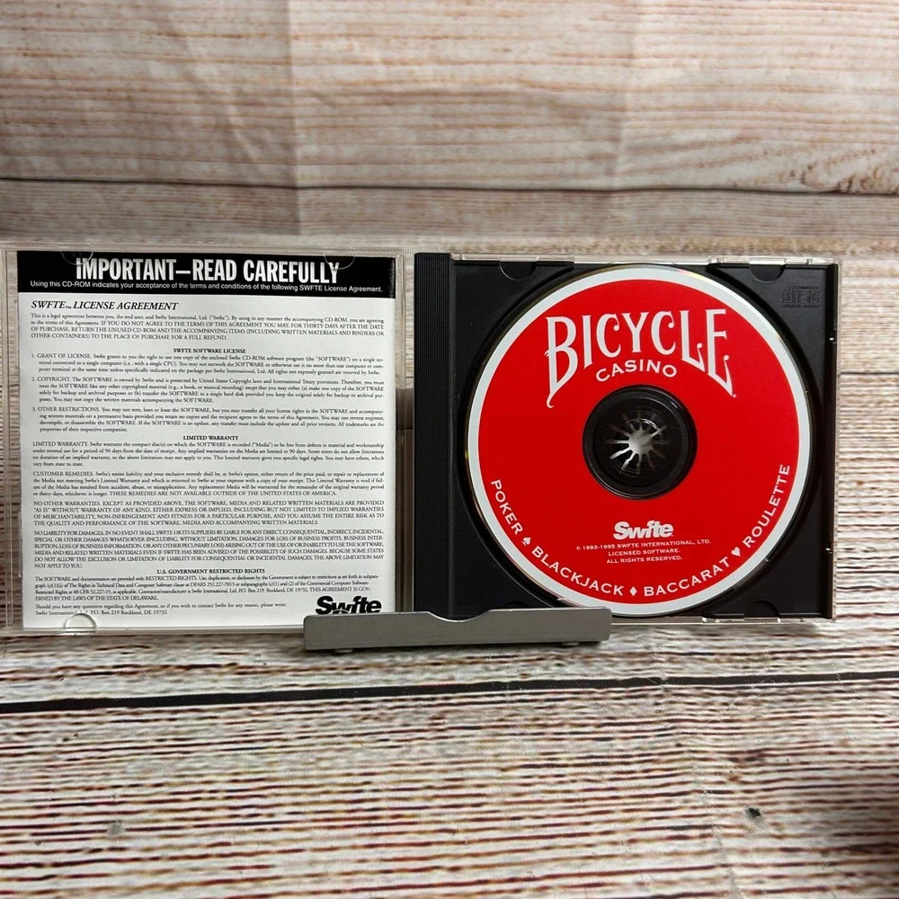Bicycle Casino Swfte PC CD-ROM Windows 3.1 Poker Blackjack Baccarat 1995